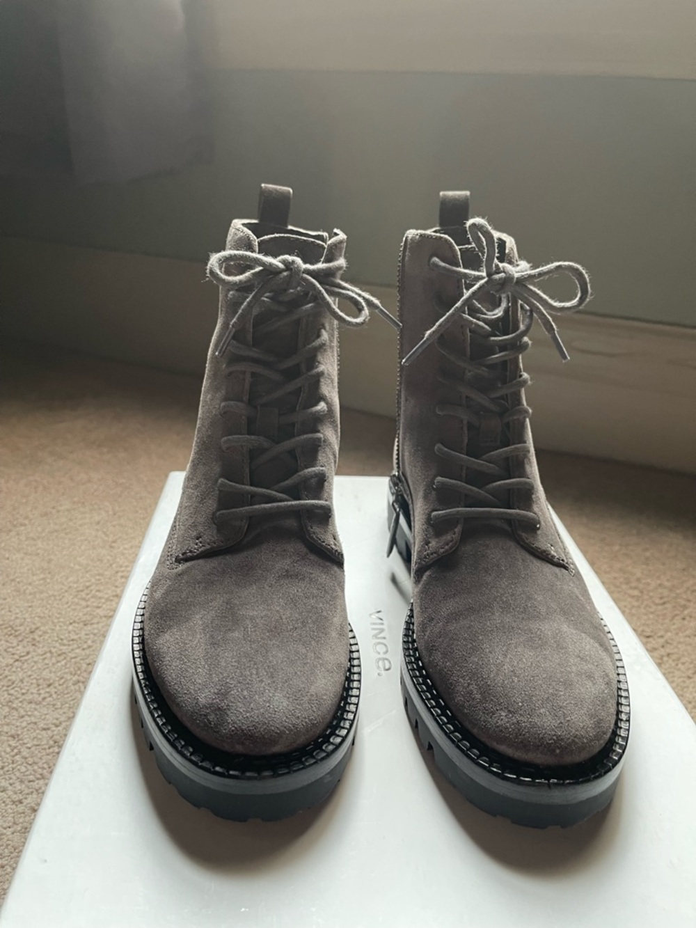 Vince Women's Cabria Suede Lug Water Repellent Boots Size 7 M Dark Grey